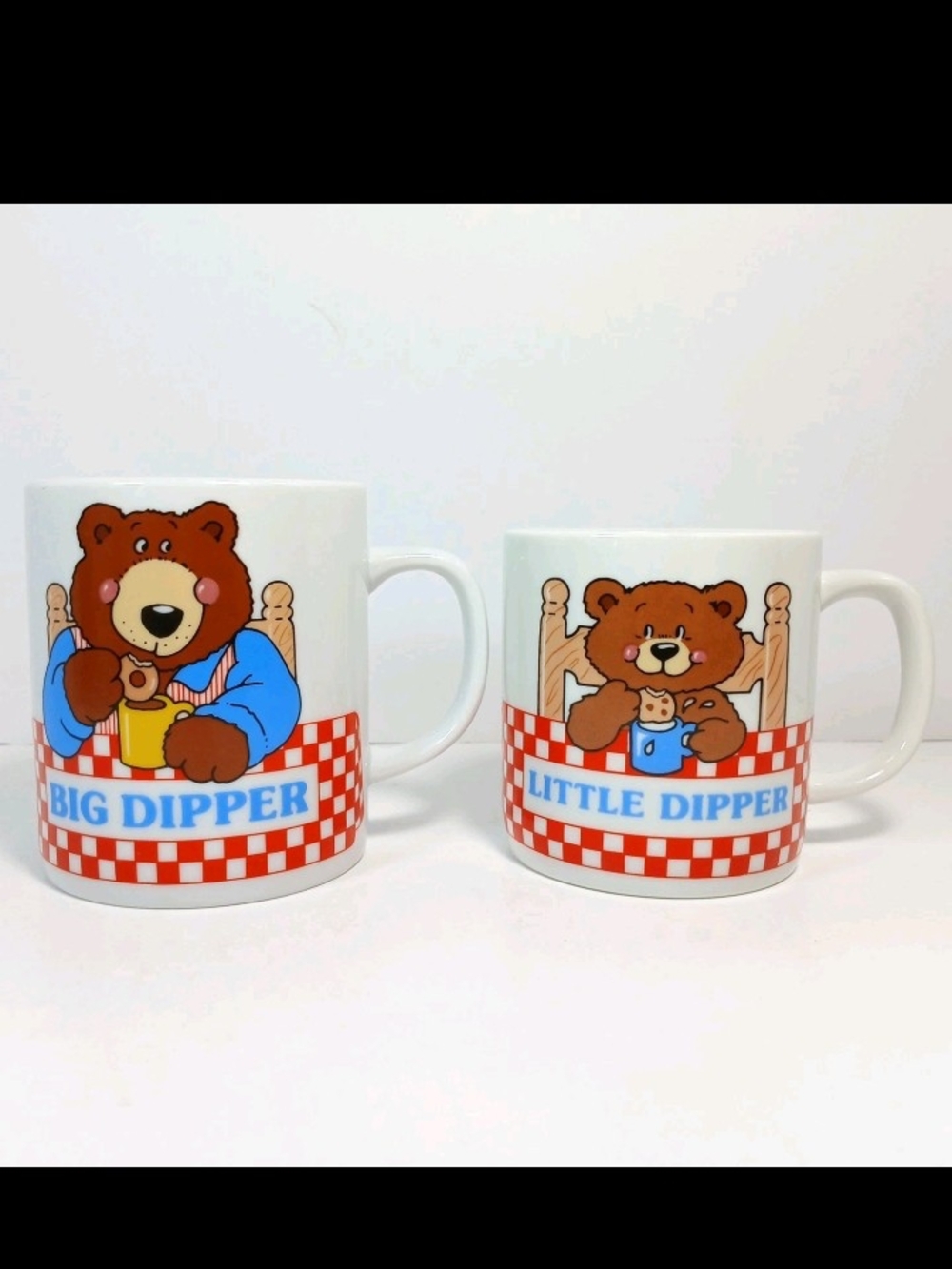 Vtg AVON Big Dipper & Little Dipper Bear Ceramic Mug Set - White